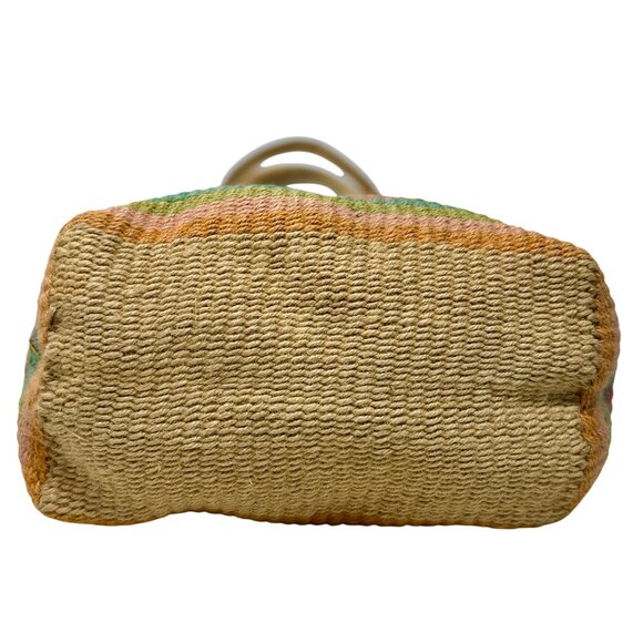 Vtg 1992 Cappelli Straworld Woven Stripe Tote Bag Leather Handles Zipper Close - Picture 6 of 11